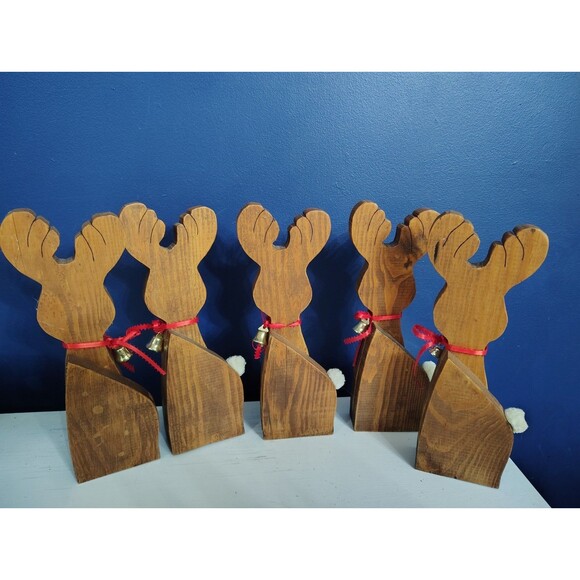 11” REINDEER Wooden SHELF Sitter Christmas Set Of 5 Handmade - Picture 4 of 8